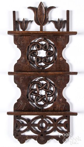 Irish mahogany spoon rack, dated 1787