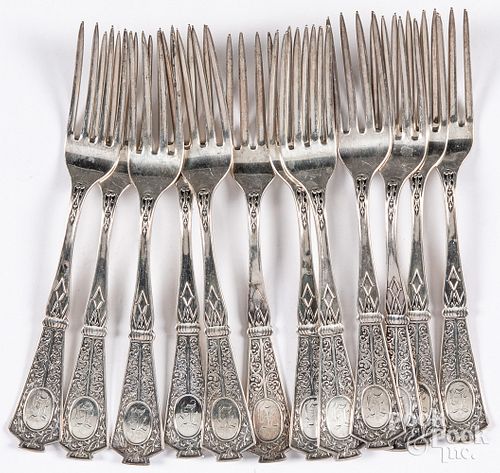 Twelve E. Jaccard & Co. sterling silver forks