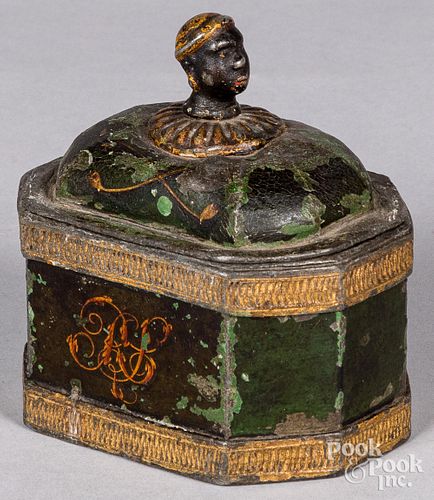 English painted pewter tea caddy, 18th c.