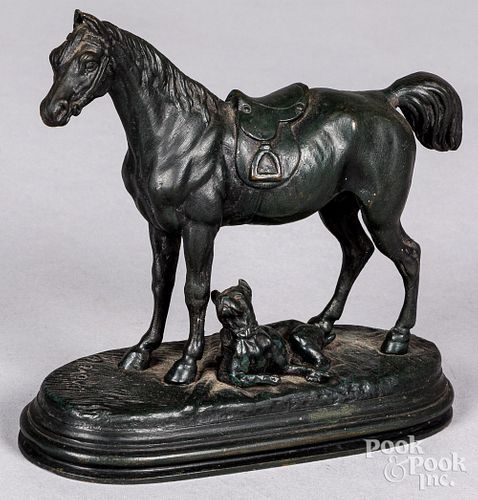 Antoine Barye bronze horse and dog