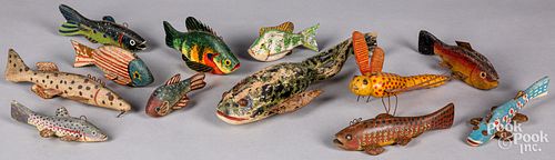 Group of carved wood fish decoys, 20th c.
