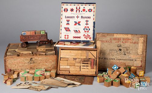 Group of building and wood blocks.