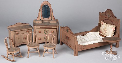 Doll size painted pine cottage bedroom suite
