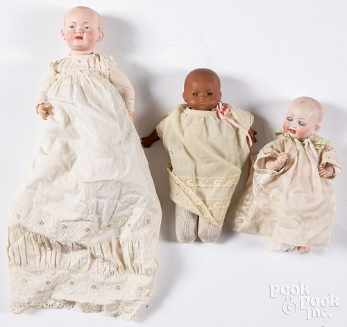 Three small German bisque head dolls