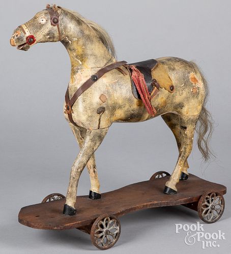 Dappled horse pull toy, 19th c.