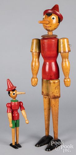 Two Italian jointed wood Pinocchio figures
