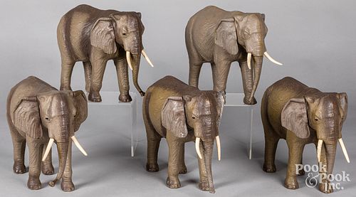 Five Marx plastic elephant Safari Adventure toys