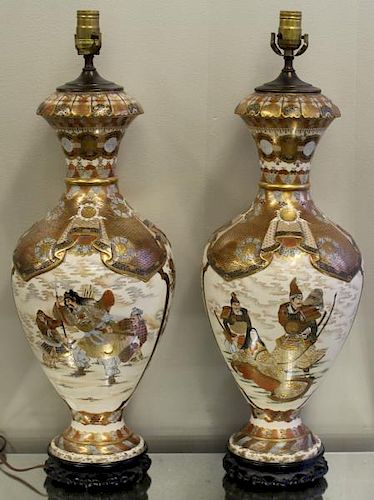 Impressive Pair of Satsuma Porcelain Urns Mounted