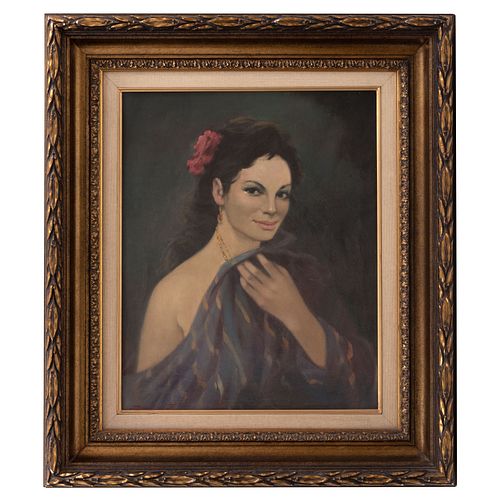 LAJOS FUZESI. Retrato de dama. Firmado. Óleo sobre tela. Enmarcado. Con etiqueta de importación de Hungría. 50 x 40 cm.