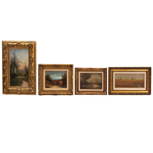 Lote de 4 paisajes. 2 Óleos sobre tela y 2 sobre tabla. FIRMADO Y FIRMADO EN PLACA BREITNER. 50 x 25 cm, otros.