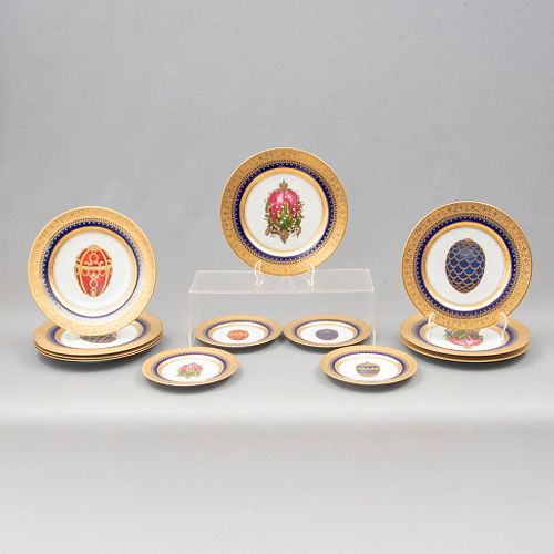 Lote de 12 platos conmemorativos. Japón, SXX. Elaborados en porcelana Fabergé Fine China. Diferentes dimensiones.