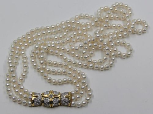 JEWELRY. 18kt and Triple Strand Pearl Necklace.