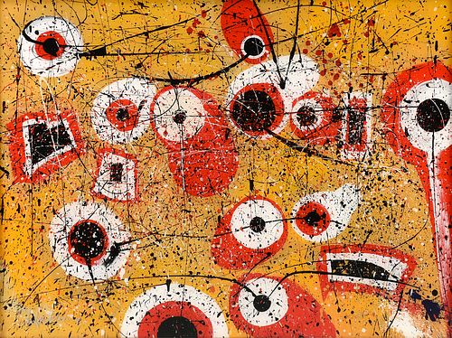 CHRISTOPHER H. MARTIN (American/Texas  20th/21st Century) A PAINTING, "Black, White, Yellow and Red Abstract," 1998,