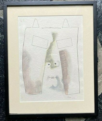 Eduardo Oliva, Graphite and watercolor on paper, Untitled (head) signed