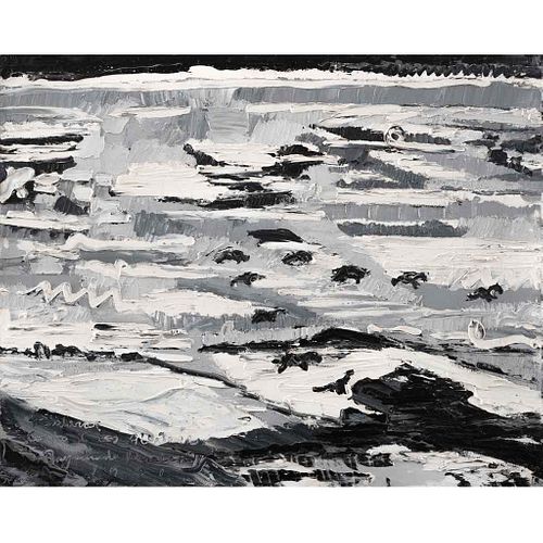 RAY HERRERA - LEGUIZAMO, Canto I, los albatros, segundo boceto, Firmado y fechado 1991 al frente y reverso, Óleo sobre tela, 40 x 50 cm
