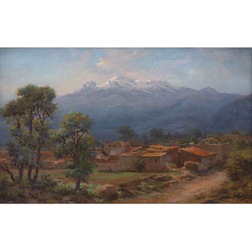 MANUEL NAVARRO, Vista del Iztaccíhuatl, Firmado y fechado 75, Óleo sobre tela, 50 x 80 cm