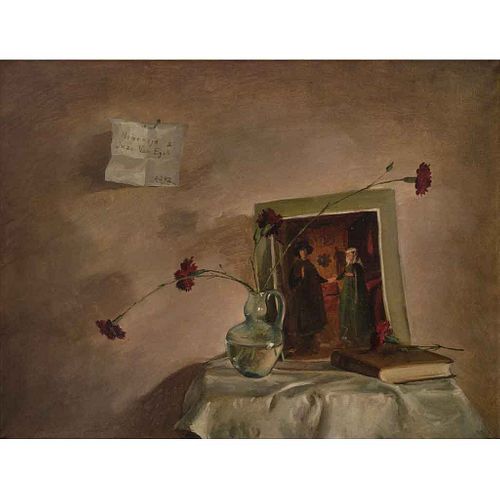 RAMÓN GAYA, Homenaje a Juan van Eyck, Firmado y fechado 40, Óleo sobre tela, 51 x 64 cm