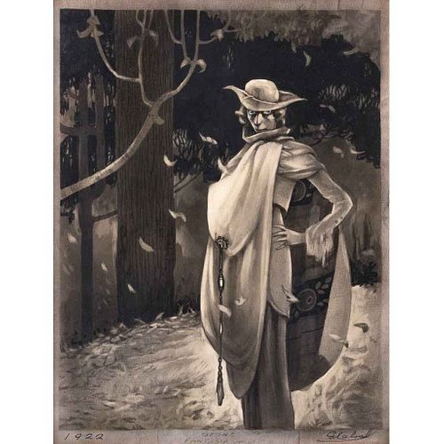 ERNESTO EL CHANGO GARCÍA CABRAL, Otoño, fantasía cursi, Firmada y fechada 1922, Acuarela sobre papel, 32 x 24 cm