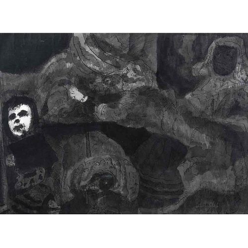 ALBERTO GIRONELLA, Homenaje a Velázquez, Francisco Lezcano en su taller, Firmada y fechada III - 64 - 2, Tinta sobre papel, 38.5 x 53cm