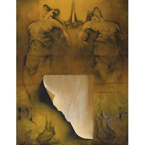 MIGUEL CARRILLO, Primer día, Sin firma, Mixta sobre tela, 150 x 115 cm, Con certificado