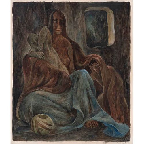 GUILLERMO MEZA, La virgen y el niño, Firmada y fechada marzo 1943, Acuarela sobre papel, 37.5 x 32 cm