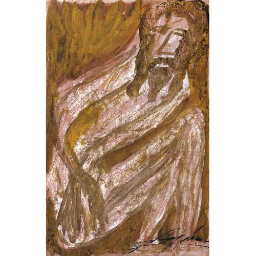 CHUCHO REYES, Cristo sedente, Firmada, Anilina sobre papel de china, 76 x 48.5 cm, Con certificado