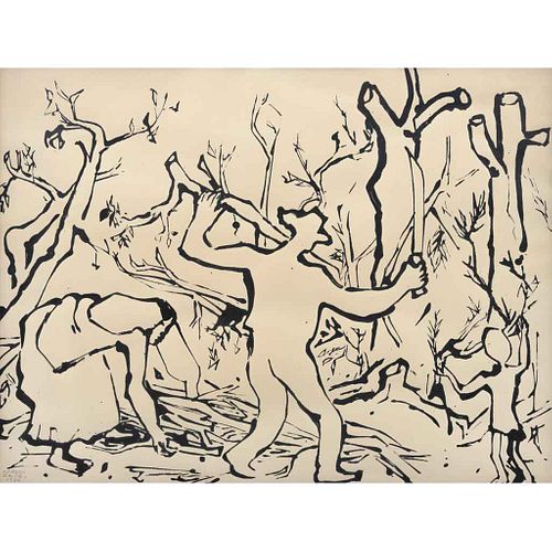 ALFREDO ZALCE, Bosque, Firmada y fechada 1970, Tinta y duco sobre papel, 49 x 64 cm