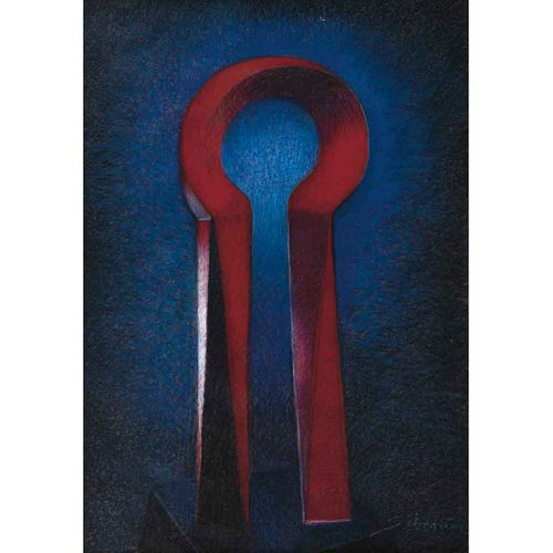SEBASTIAN, Boceto para escultura roja, Firmado, Pastel graso y carboncillo sobre papel O / P / C, 99 x 69 cm