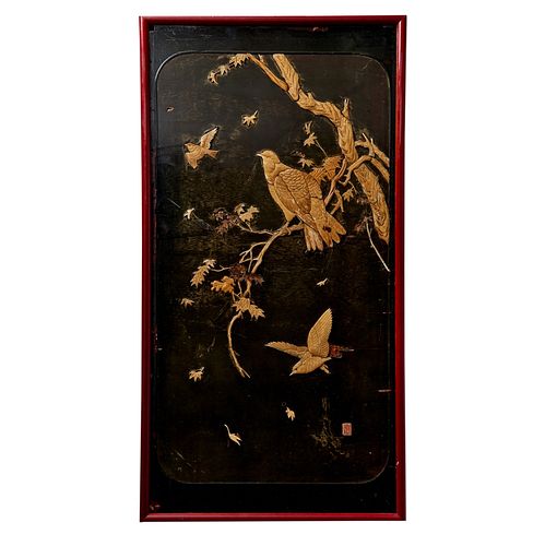 Early 20th c. Japanese Meiji period lacquer panel