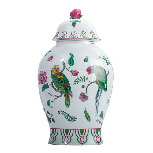 Parrot Porcelain Vase with cover by Lynn Chase