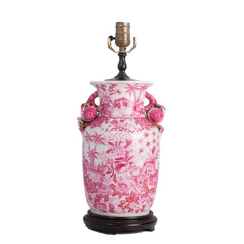 Chinese 20th c. Famille Rose Porcelain vase lamp