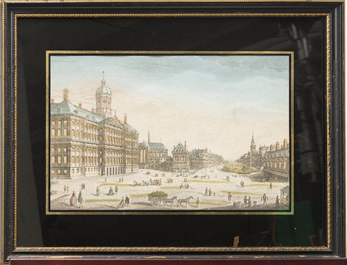 Set of 4 Polychromed cityscapes of 18th c. Europe
