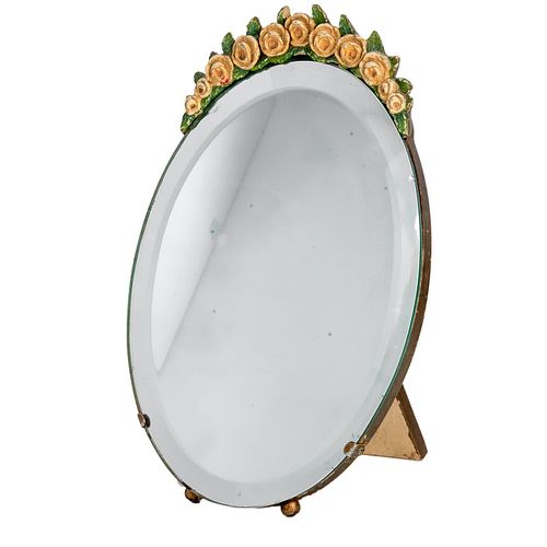 American oval vanity mirror w/polychrome roses