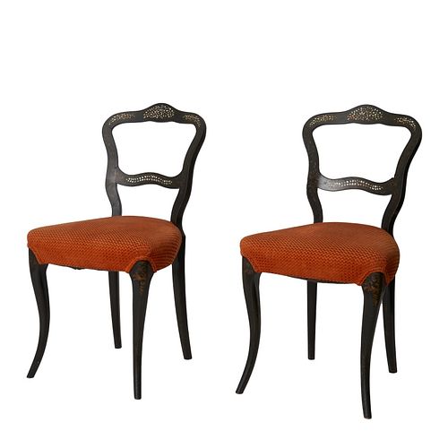 Victorian ebonized ballroom chairs w/ nacre inlay