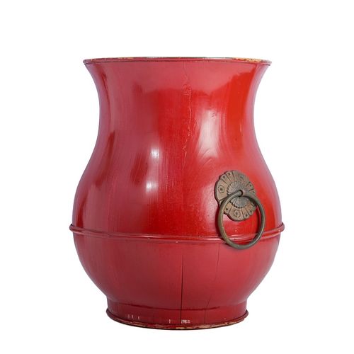 Painted wooden vessel vasiform w/ addorsed handles