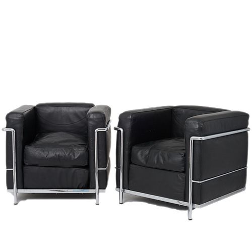Le Coubusier Style Black leather/chrome chairs