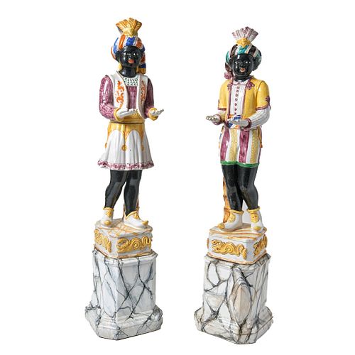 Glazed terracotta polychromed figures courtiers