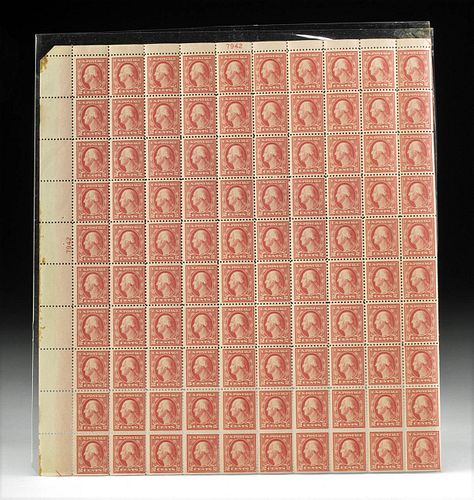 Rare US 1917 Washington Postal Stamp Sheet Double Error