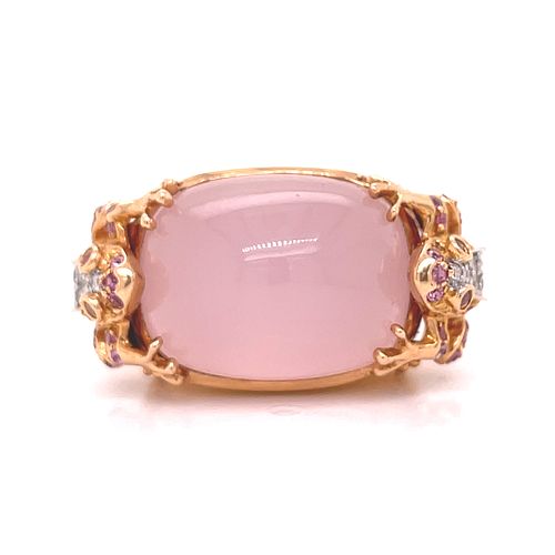 BE MINE 18k Frog Diamond Pink Sapphire and Pink Quartz Ring