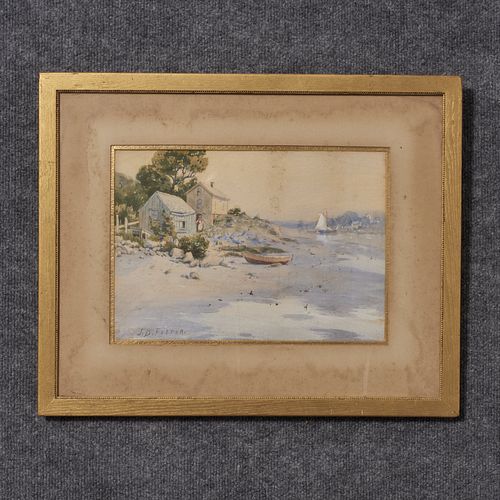 J. B. Foster Watercolor Of Harbor Scene