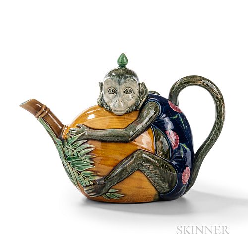 Large Size Minton Majolica Monkey Teapot and Cover