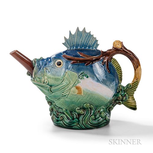 Minton Majolica Spiny Fish Teapot and Cover