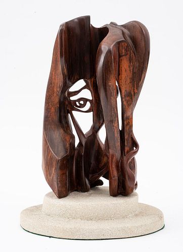 Modern Wood Sculpture of an Abstract Face