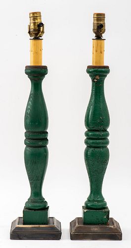 Turned Wooden Table Leg Lamps, Pair