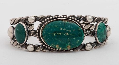 Navajo Silver Turquoise Twisted Wire Cuff Bracelet