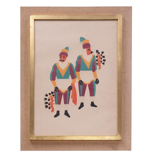CARLOS MÉRIDA. Dos hombres de Ocotoxco vestidos de moros, de la carpeta Carnival in Mexico. Firmada a lápiz. Litografía s/n de tiraje.