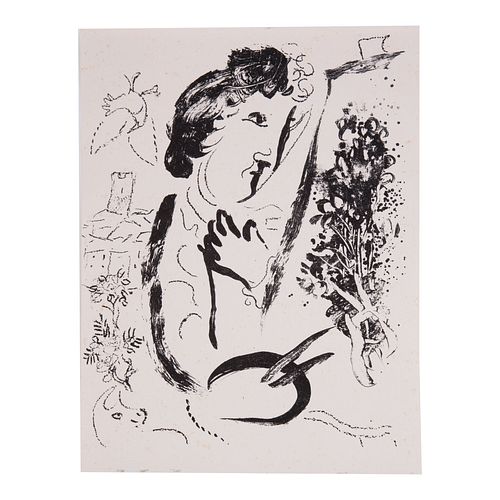 MARC CHAGALL. Devant le tableau, 1963. Litografía sin número de tiraje. 32 x 24 cm.