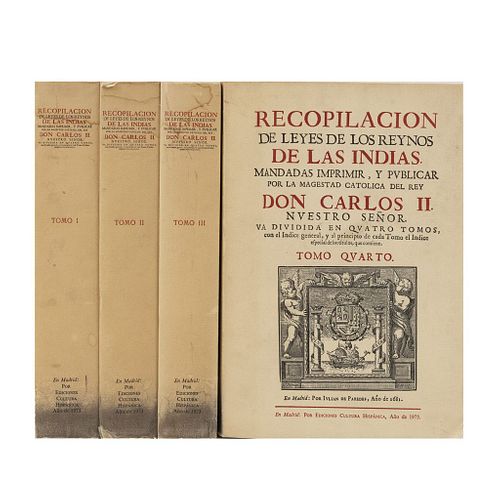 Menendez y Pidal, Ramón. Recopilación de Leyes de los Reynos de las Indias. Madrid: Ediciones Cultura Hispánica, 1973. Piezas: 4.