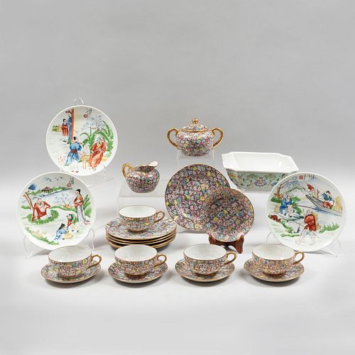 Juego de té con plato decorativo, porcelana de Hong Kong, China, y plato decorativo Bavaria, cáscara de huevo