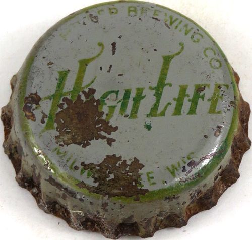 1933 High Life Beer (dull grey) Cork Backed Crown Milwaukee Wisconsin